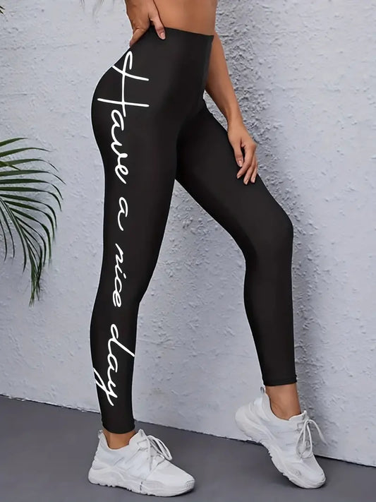 High Waist Ankle Length Letter Print Yoga Leggings