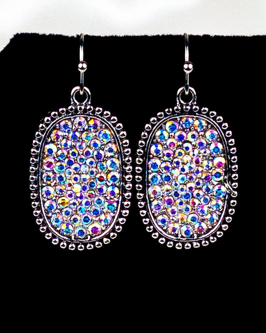 Vintage Lady Multicolor Rhinestone Inlaid Antique Silver Earrings