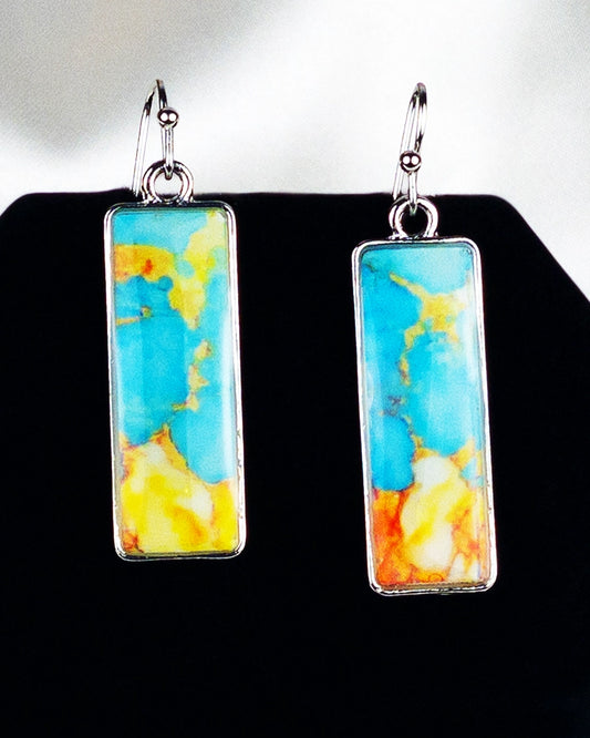 Unique Ethnic Turquoise Square Dangle Drop Earrings