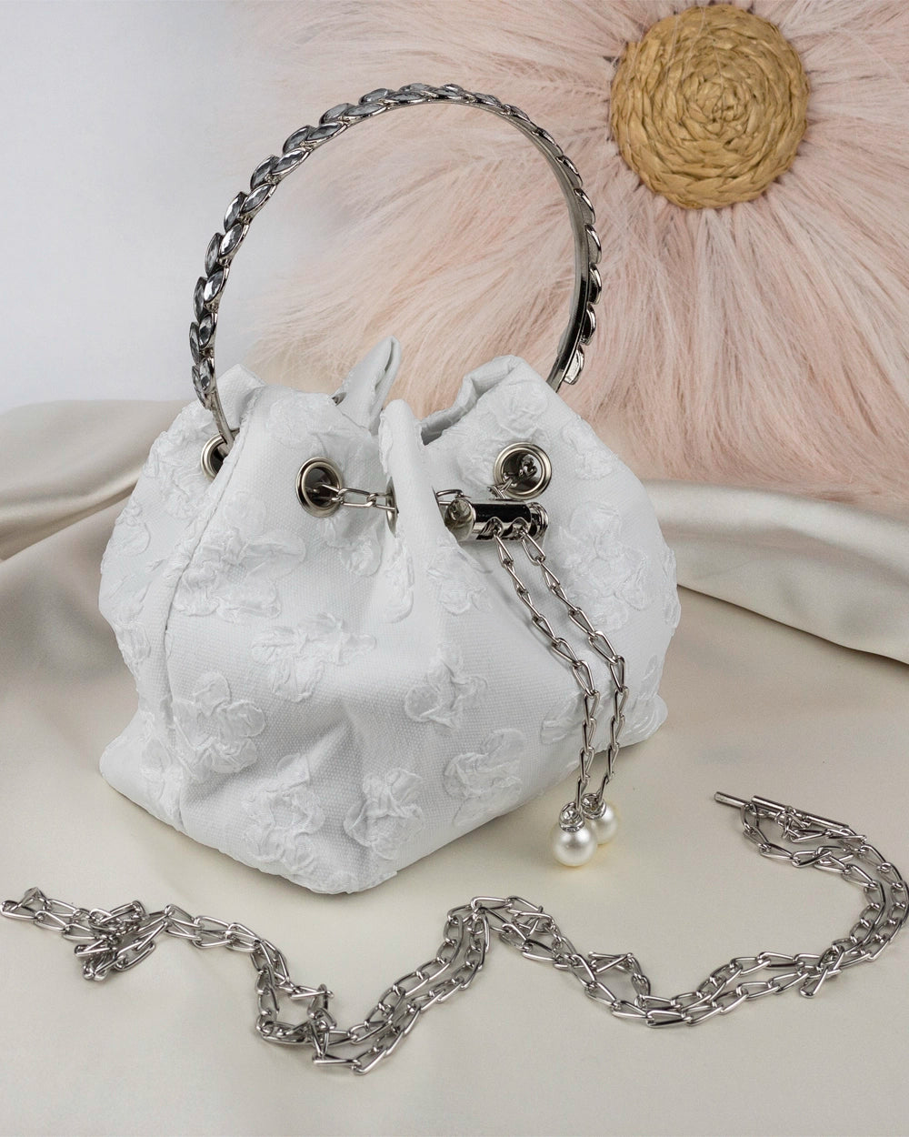 Mini Drawstring Metal Handle Chain Crossbody Bag
