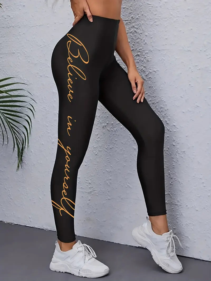 High Waist Ankle Length Letter Print Yoga Leggings