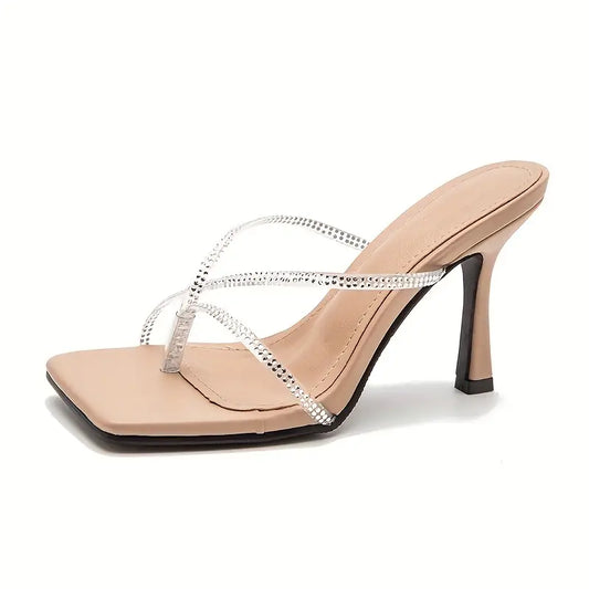 Fashion Cross Trap Square Toe Heels