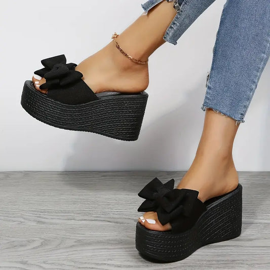 Fashion Open Toe Non Slip Bow Platform Wedge Sandals
