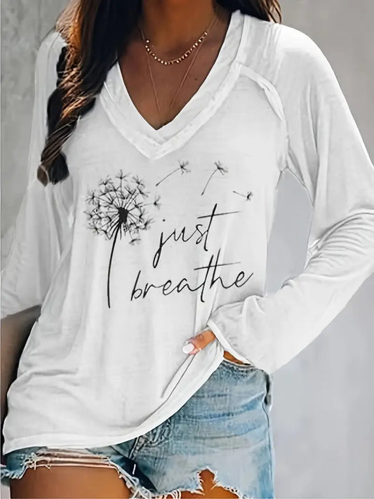 Dandelion Print Casual Long Sleeve Knitted Fabric Summer T-shirt