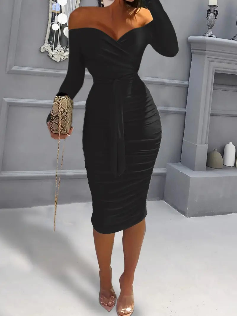 Casual Off Shoulder Long Sleeve Dress