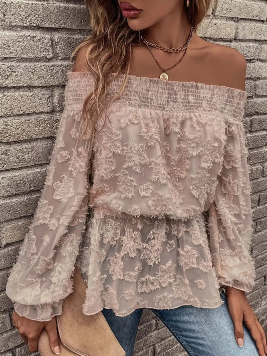 Casual Long Sleeve Solid Off Shoulder Blouse