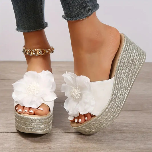 Flower Decor Open Toe Non Slip Platform Wedge Sandals