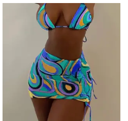 Eye-Catching Geometric Print Bikini Set with Halter Top and High-Waisted Bottoms