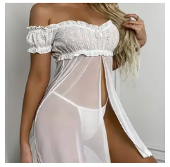 Floral Lace Split Dress & Semi-Sheer Thong