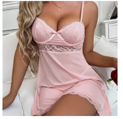 Sexy Lace Slip Dress with Push Up and Backless Design