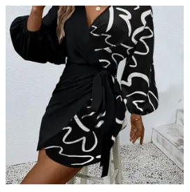 Black Dress, Casual Tie Side Long Sleeve Dress