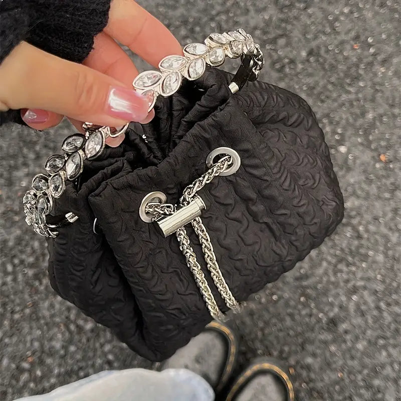 Rhinestone Leaf Branch Shape Handle Mini Handbag