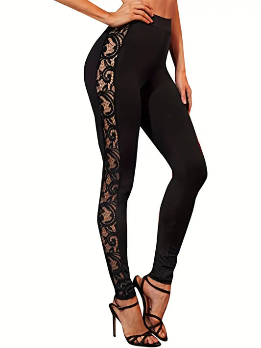 Casual Slim Long Length Contrast Lace High Waist Pants