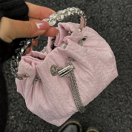 Rhinestone Leaf Branch Shape Handle Mini Handbag