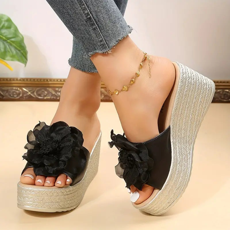 Flower Decor Open Toe Non Slip Platform Wedge Sandals